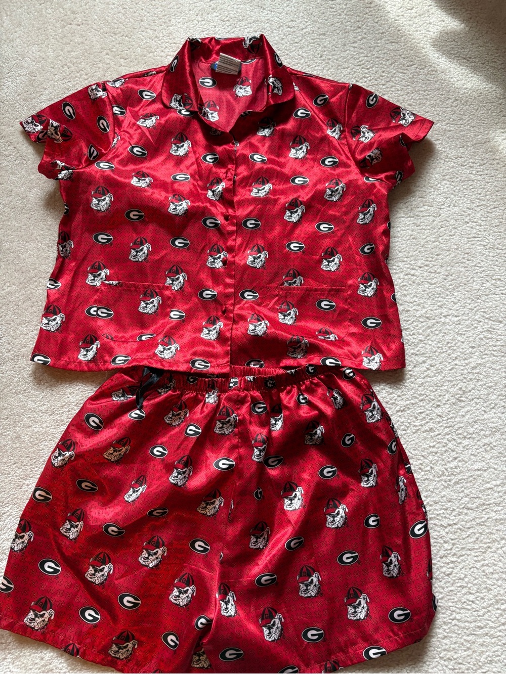 Women's Red Pajama Set with Team Bulldog Print